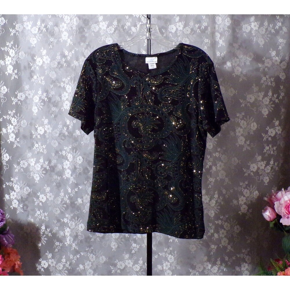 Vintage 2000s Glitter Paisley Top Size Large Retro 00s Whimsigoth Celestial Glam